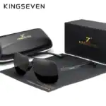 Luxus-Kingsseven Sonnenbrille in Schwarz mit UV-Schutz, inklusive eleganter Tragetasche und Aufbewahrungsetui, ideal für Modebewusste und sonnige Tage.