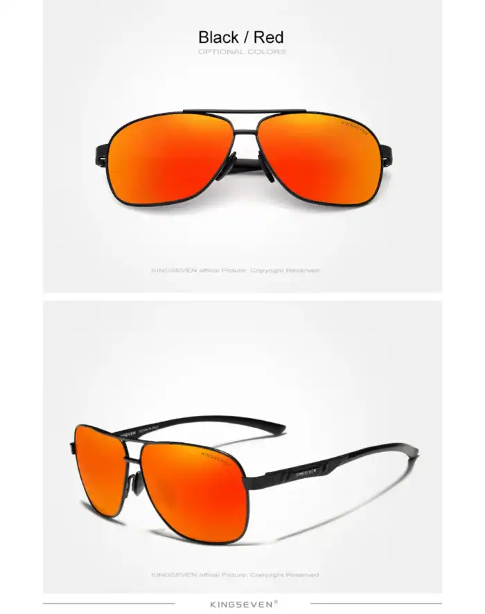 Sonnenbrille mit schwarzem Rahmen und orange-rot Spiegelglasscheiben, stilvoller Schutz vor Sonnenlicht, perfekt für modebewusste und aktive Nutzer.