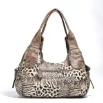 Leopard- und Lederhandtasche, modischer und praktischer Begleiter für Damen, ideal für Shopping, Freizeit und Reisen, aus hochwertigem Material.