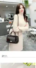 Schwarze Taschenhandtasche mit Kissenschloss-Drehverschluss, Schwarz, für Damen, elegante Tragetasche, Mode Accessoire, Outletlite.