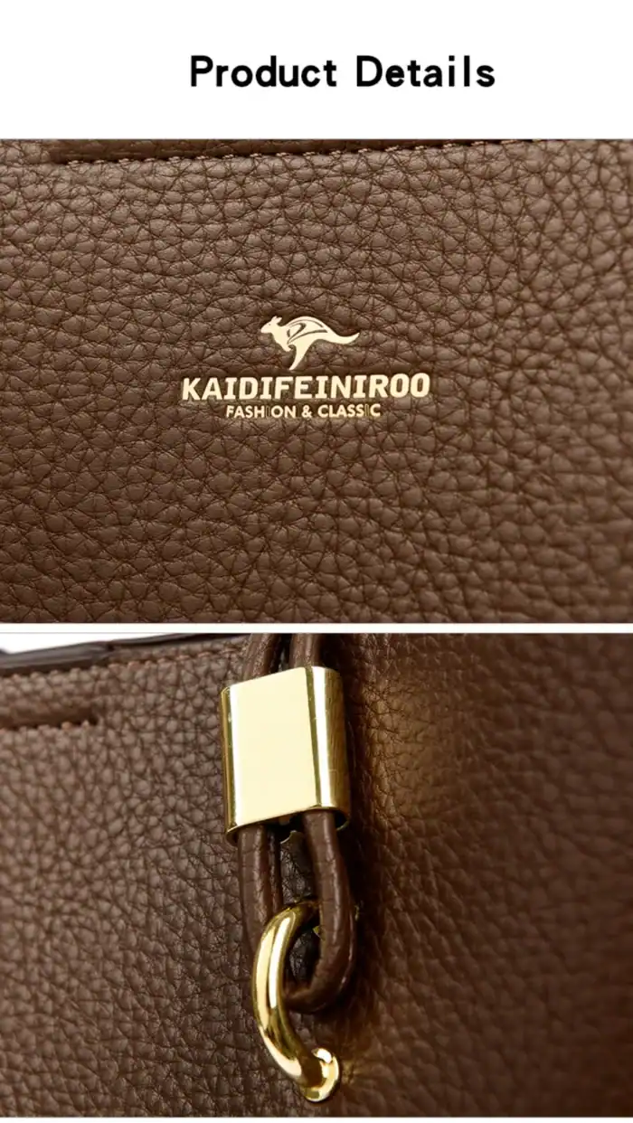 Lederhandtasche mit goldenen Details, Nahaufnahme, hochwertiges braunes Leder, modisches Accessoire für Damen, elegante Tasche mit Reißverschluss.
