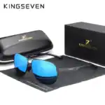 Kingseven Sonnenbrille mit blauer Spiegelbeschichtung, carbonfaserähnlichem Gestell und UV-Schutz, stilvoller Eyewear für Männer, inklusive Etui und Reinigungstuch, perfekt für Outdoor-Aktivitäten und modebewusste Käufer.