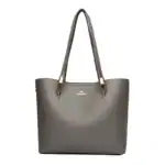 Stylische graue Ledertasche mit eleganten goldenen Details, perfekt für den Alltag und flexible Modeaccessoires.