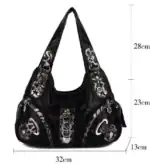 Rissige schwarze Handtasche mit Leopardenmuster, Metall- und Schnallenakzenten, ideal für stilbewusste Damen.