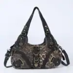 Leopardenmuster Umhängetasche mit goldfarbenen Details, viel Stauraum und stylischem Design für Damen, ideal für Shopper und Modebewusste.