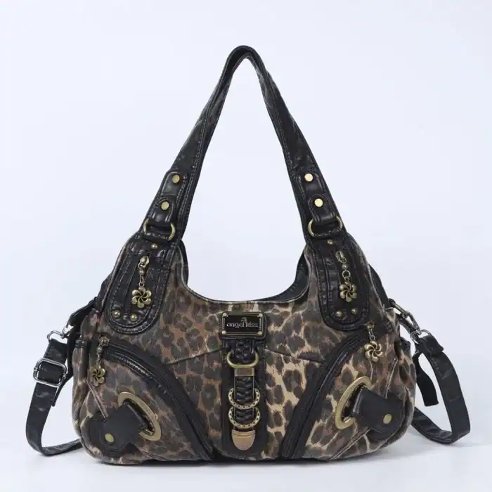 Leopardenmuster Umhängetasche mit goldfarbenen Details, viel Stauraum und stylischem Design für Damen, ideal für Shopper und Modebewusste.