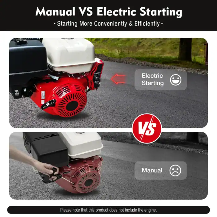 Motor mit elektrischem Start im Vergleich zu manuellem Start, effiziente und bequeme Motorstartmethode, ideal für technische Ausrüstung.