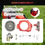 Ersatzteile und Zubehör für Rasenmäher, kompatibel mit Honda GX160 und GX200, inklusive Antriebsteile, Zündmechanismen und Gehäuseteile, perfekt für Reparatur und Wartung.