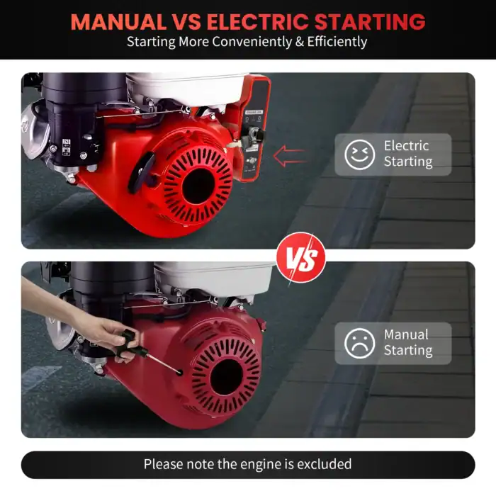 Schneller, bequemer elektrischer Start im Vergleich zum manuellen Start bei Motoren, ideal für effizientes Arbeiten und Komfort.