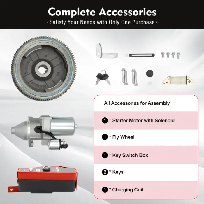 - Hochwertiges Startermotor-Set mit Solenoid, Fly Wheel, Schlüssel, Zündspule und Zubehör für effizienten Fahrzeugersatz.