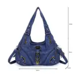 Modische blaue Ledertasche mit goldfarbenen Details, perfekt für Damen, große Kapazität, ideal für Alltag und Freizeit, hochwertige Verarbeitung, trendiges Design.