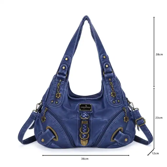 Modische blaue Ledertasche mit goldfarbenen Details, perfekt für Damen, große Kapazität, ideal für Alltag und Freizeit, hochwertige Verarbeitung, trendiges Design.