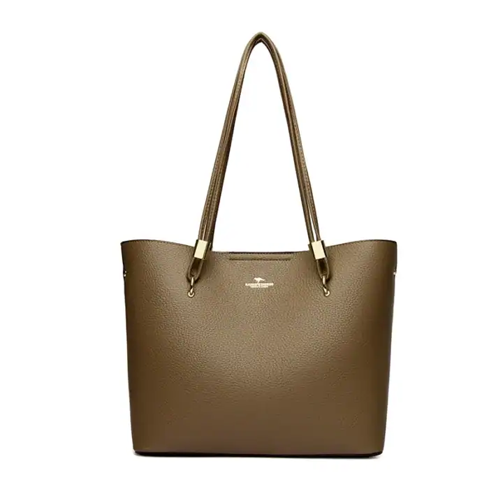 Henkeltasche aus hochwertigem Leder in Braun mit goldenen Akzenten, elegantes Design für Damen und Alltag.