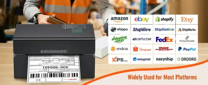 Drucker zum Versandetiketten aus Industrieshop mit Plattformen wie Amazon, eBay, Shopify, Etsy, Shippo, Shipwire, ShipStation, USPS, FedEx, Poshmark, Endicia, Shopee, DHL, PayPal, XPS, EasyPost, Easyship, ORDRo.