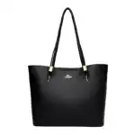 Stylische schwarze Ledertasche mit goldenen Akzenten, ideal für den Alltag und elegante Anlässe.
