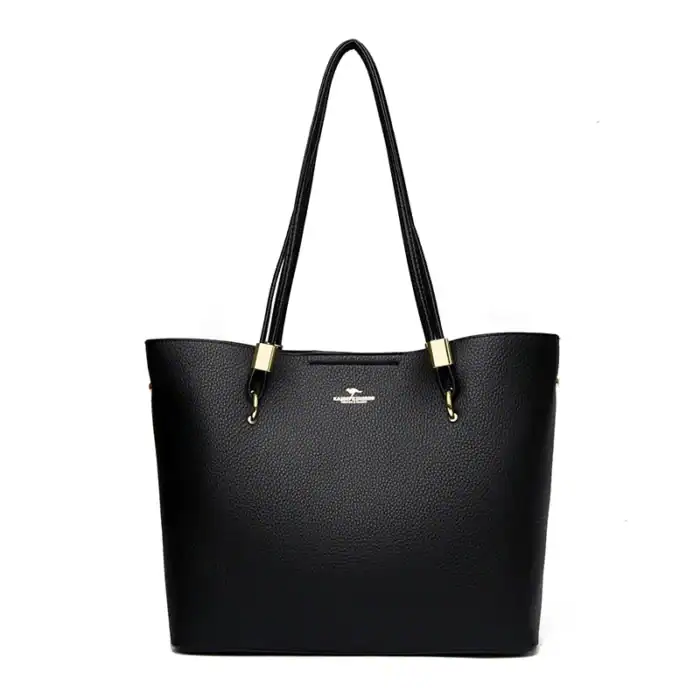 Stylische schwarze Ledertasche mit goldenen Akzenten, ideal für den Alltag und elegante Anlässe.