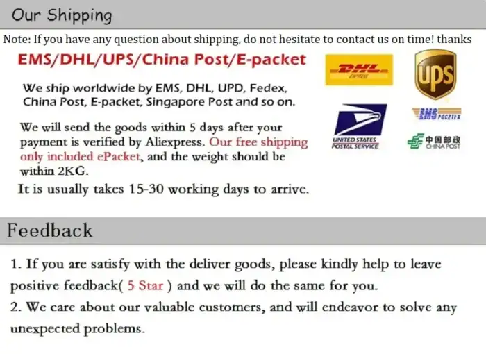 Schneller weltweiter Versand mit OutletLite, Versandoptionen inklusive EMS, DHL, UPS, China Post, E-Paket, Lieferung innerhalb von 5 Tagen, zuverlässiger Service für Kunden in Deutschland und weltweit.