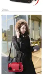 Stylische Damenjacke mit Fellkapuze und roter Handtasche, ideal für Wintermode und elegante Outfits, perfekt für den täglichen Gebrauch und modebewusste Frauen.