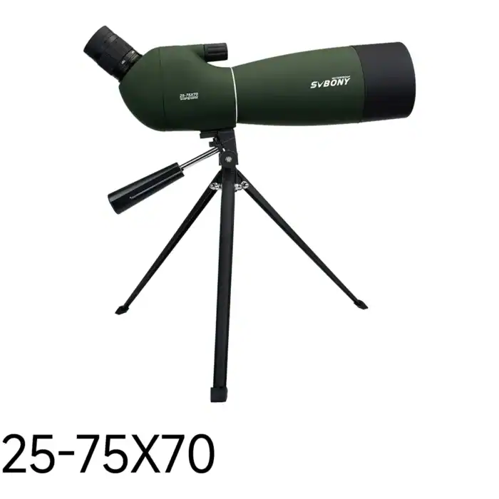 Fernglas mit 25-75x70 verstellbarer Vergrößerung, ideal für Naturbeobachtungen und Vogelbeobachtung. Hochwertiges Teleskop auf stabilem Dreibeinstativ, perfekt für Hobby und professionelle Nutzung.