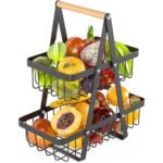 2-stöckiger abnehmbarer Korb, Snackaufbewahrung für die Küche, schwarze Blumenmädchenkörbe