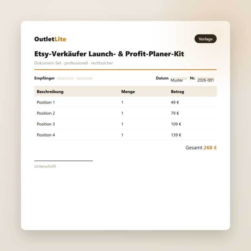 Etsy-Verkäufer Launch- & Profit-Planer-Kit