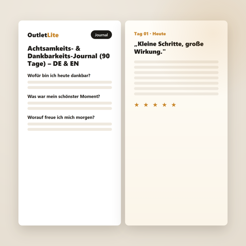 Achtsamkeits- & Dankbarkeits-Journal (90 Tage) – DE & EN